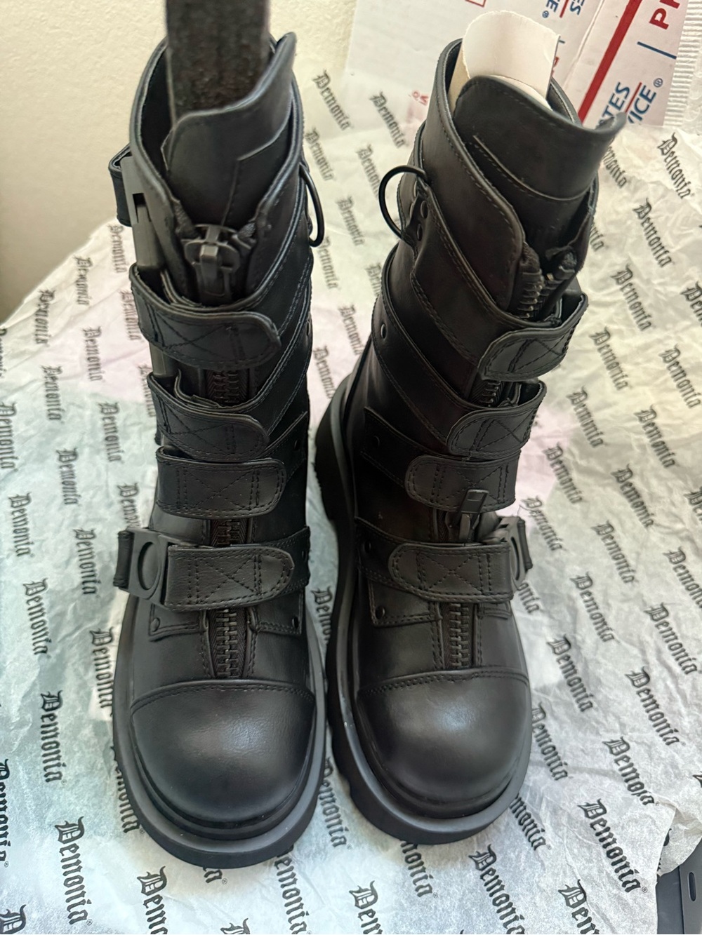 Black Chunky Strap Combat Boots - demonia renegades - Picture 4 of 5